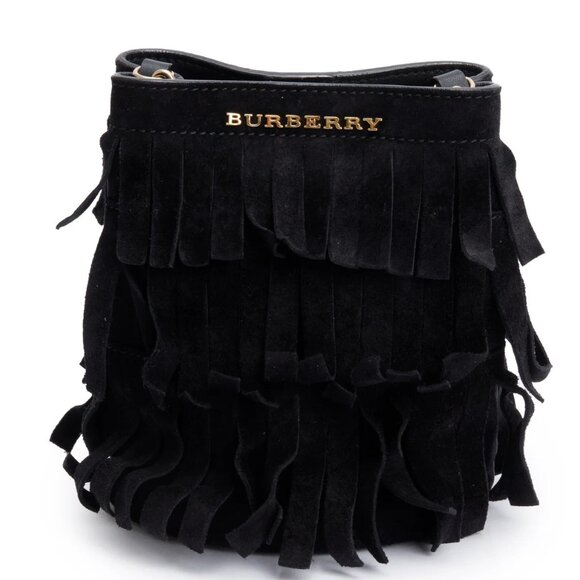 BURBERRY PROSUM BLACK SUEDE FRINGE CROSSBODY BAG - Picture 1 of 11